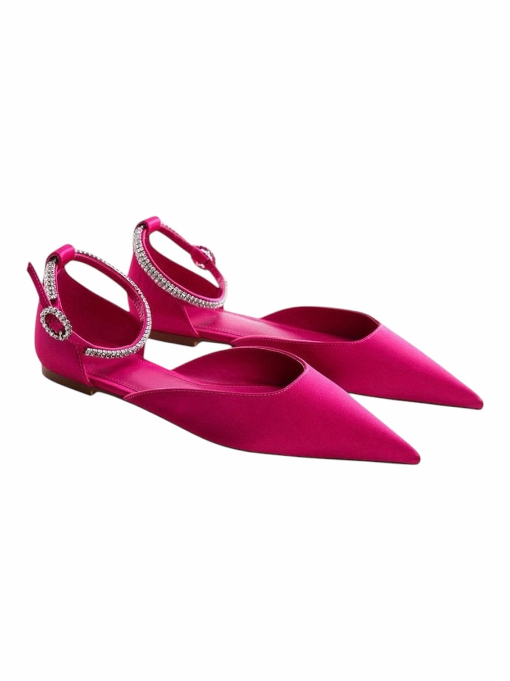 NWT! MANGO Pink Satin Bejeweled Dash Pointed Flat Pumps. Size EUR 37/US 6.5